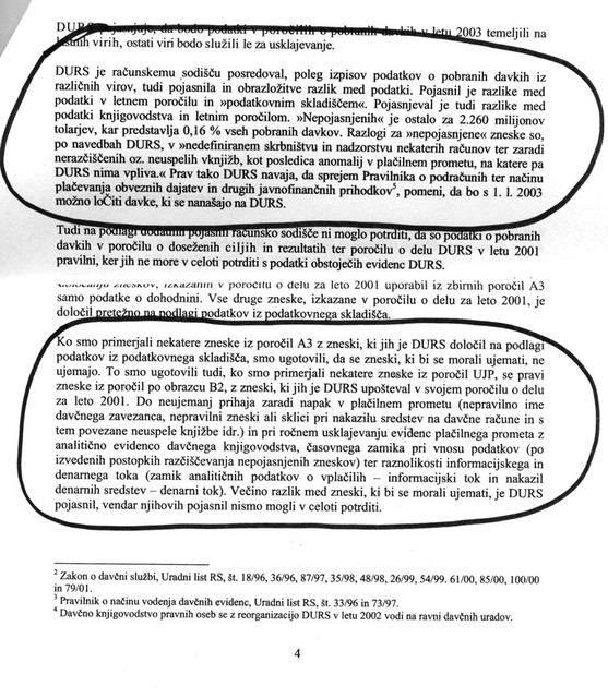 Dve različni poročili - V predlogu revizijskega poročila so bile nepravilnosti na Dursu tudi kvantitativno ovrednotene (zgoraj), v končnem poročilu (spodaj) pa je kvantitativno vrednotenje izginilo.