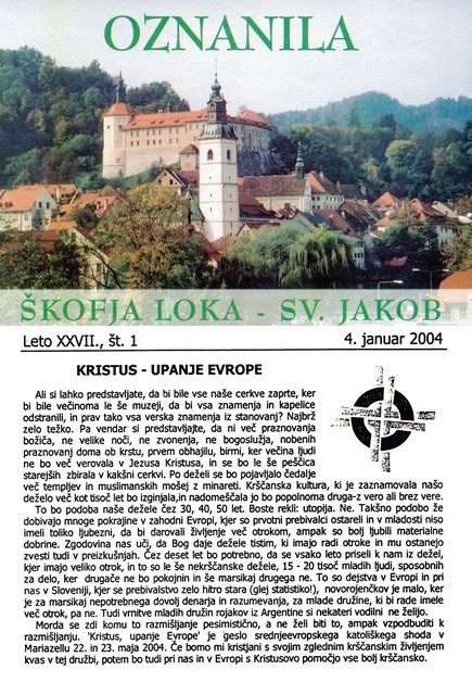 Oznanilo Župnijskega urada Škofja Loka. Odgovarja Jože Miklavčič, župnik