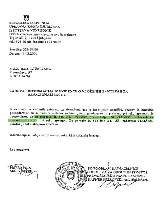 'Ni vložen zahtevek za denacionalizacijo' - dokument, ki se je po štirih letih izkazal za nepopolnega