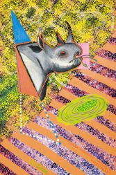 Silvester Plotajs Sicoe: Kako nosorogu razložiti umetnost?, 2008, olje na platnu, 180x120cm