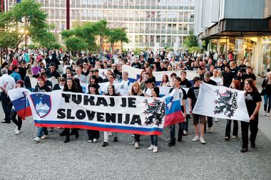 &raquo;Najbolj se bojim tistih, ki zahtevajo enotno mišljenje vseh. V imenu enotnosti so včasih ljudi metali v jame, sežigali na grmadah, pribijali na križe ali pa pošiljali v koncentracijska taborišča.&laquo; &ndash; dr. Aleš Gabrič (na sliki pripadniki gibanja Tu je Slovenija pred proslavo ob Dnevu državnosti)