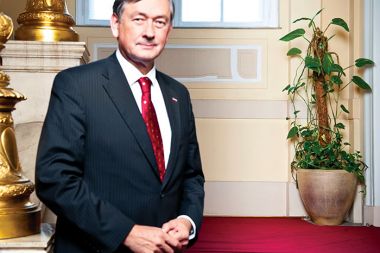 Scindapsus v predsedniški palači med intervjujem s predsednikom Republike Slovenije Danilom T&uuml;rkom (28. 9. 2009, predsedniška palača, Ljubljana)