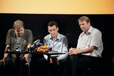 Žižek, moderator Pelko in Golobič