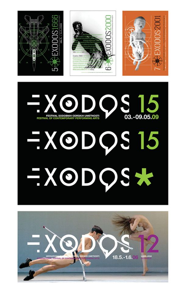 Celostna grafična podoba festivala Exodos, oblikovalec Gsus Ajax/Ajax Studio, 1999-2004 